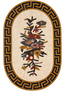 Oval Greek key stone mosaic wall art with central bird and floral pattern in earthy colors