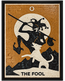 Square framed amber mosaic wall art panel with a tarot figure silhouette and “THE FOOL” text.