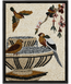 Framed mosaic wall panel with three birds around a patterned blue vase, black frame