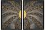 Two framed mosaic panels, tight view of gold-striped arcs over gray and black speckled tiles