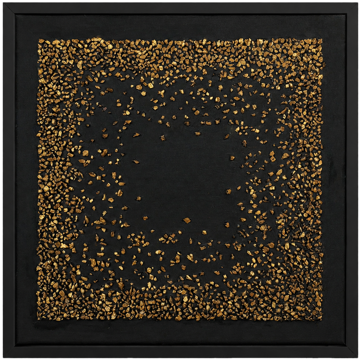 Square framed wall panel featuring gold dust mosaic across a dark matte base