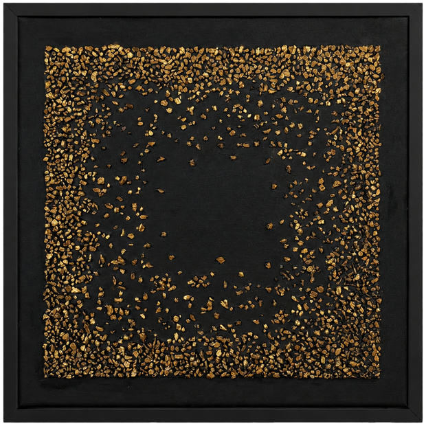 Square framed wall panel featuring gold dust mosaic across a dark matte base