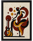 Mosaic wall art in black frame with dancer, guitar, and circular motifs in red tiles