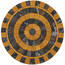 Round stone mosaic coaster with orange, black, and gray concentric tiles and center circle.