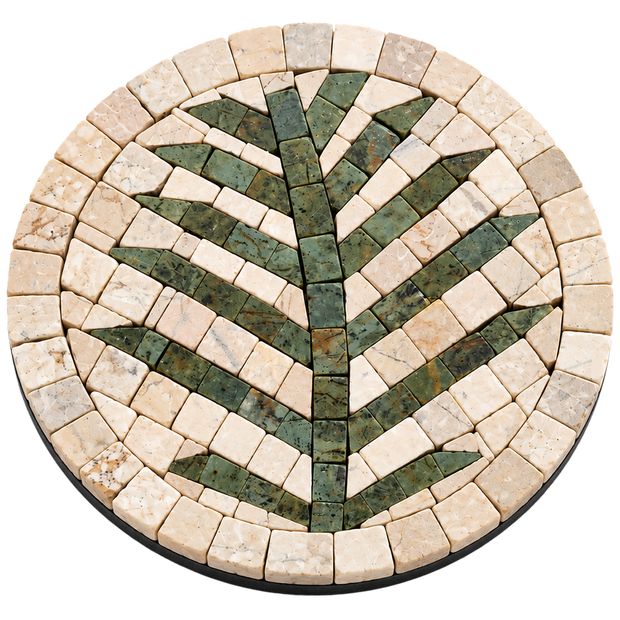Oasis Frond Ivory & Green Stone Mosaic Coaster, Pack of 1 (6")