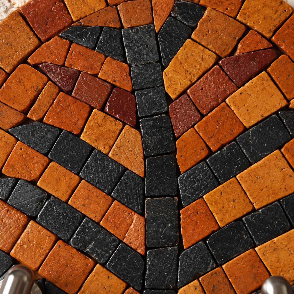 Orange and black stone mosaic tree wall key holder with two metal hooks
