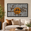 Framed mosaic glass wall art panel with orange bird on branches, gray sparkle pattern