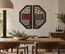 Two-piece handmade stone mosaic wall art set in black octagon frames with striped and floral designs