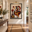 Framed mosaic wall art panel with dancer motif in red, black, and yellow tiles