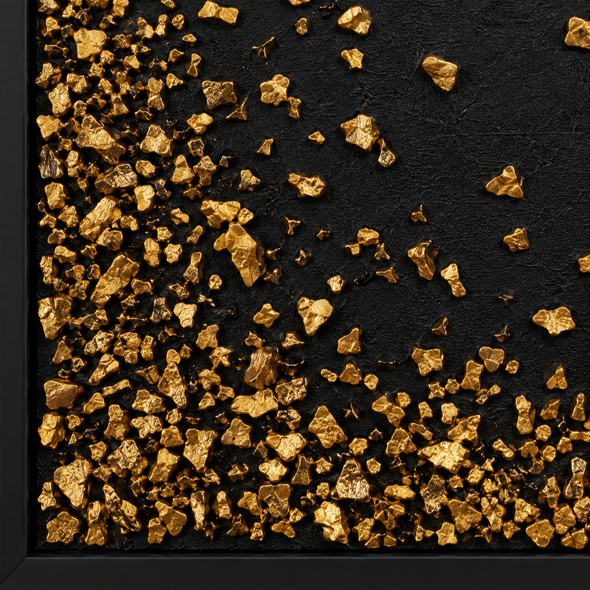 Gold mosaic flecks scattered across a dark textured wall panel surface