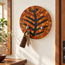 Stone mosaic round wall key holder with tree pattern and two metal key hooks